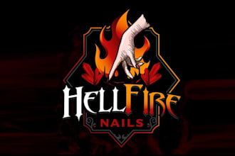 design colorful hell fire nails brand logo
