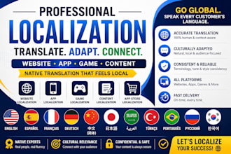 localize your website, app or game in spanish, german, french, english, arabic