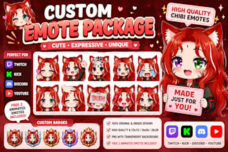 make cute chibi twitch emotes and badges for twitch, kick, discord, and youtube