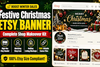 make festive christmas etsy banner for holiday etsy shop makeover branding kit