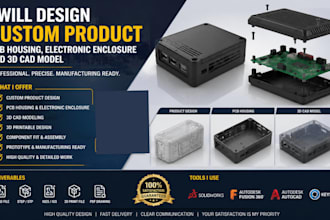 design custom product, pcb housing, electronic enclosure and 3d cad model