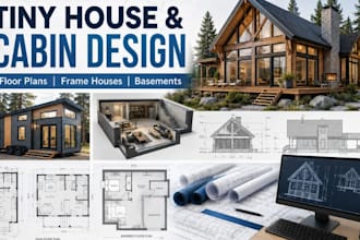 design modern tiny house, cabin, frame house and basement floor plan