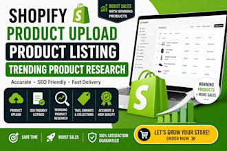 upload shopify products, create SEO product listings,