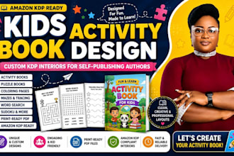 design kids activity book, puzzle book and worksheets for amazon KDP