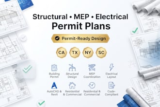 design structural mep, electrical permit plans for ca, tx, ny sc