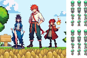design pixel art character, pixel art animation, sprite sheet for indie game art