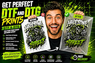 make dtf dtg halftone print ready artwork convert ai designs for tshirt design