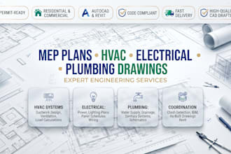 design mep plans, hvac, electrical and plumbing drawings