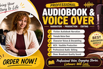 narrate or edit fiction novel audiobook, female audiobook narrator, acx audible