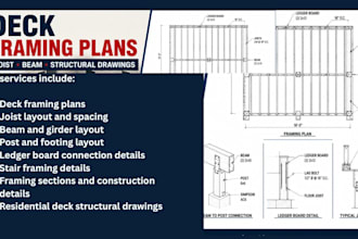 deck framing plans, joist beam layout and structural construction drawings