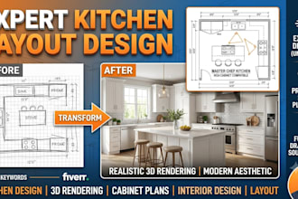 design functional kitchen layout, 3d kitchen design, and cabinet elevation plan