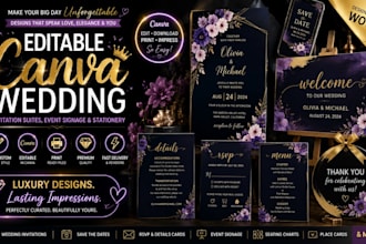 design editable canva wedding invitation suites,event signage,stationery