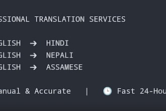 do professionally english to hindi ,nepali and assamese translation
