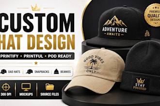 design custom hats caps and embroidery for printify and printful