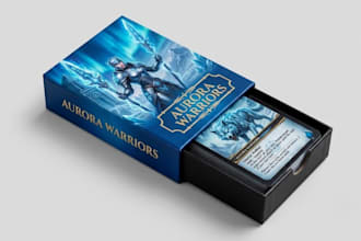 design custom trading card game, tarot card, playing card, card box and deck