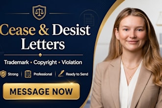 issue or write a cease and desist letter for trademark or copyright violation