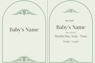 design a premium gatefold birth announcement with matching envelope