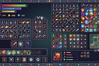 design custom pixel art UI, hud, icons, and game interface