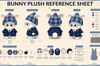 design a professional plush toy reference sheet for manufacturing