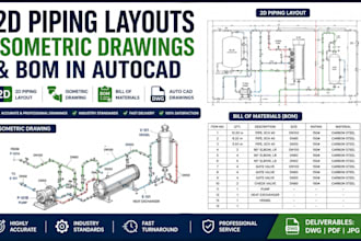 prepare piping plans, piping isometric drawings, and equipment layout