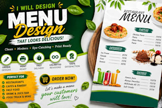 design a professional restaurant menu, print or digital TV menu board