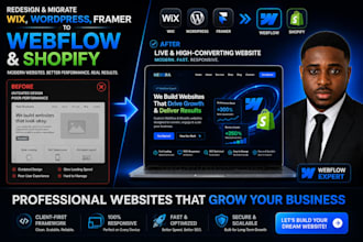 redesign and migrate wix wordpress framer to webflow shopify website