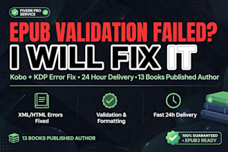 fix epub validation failed, kdp and kobo ebook errors