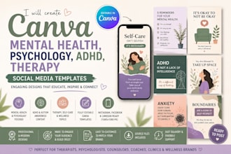 create canva mental health, psychology, adhd, therapy social media template