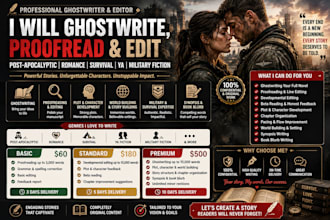 ghostwriter proofread post apocalyptic romance surviva ya military fiction novel