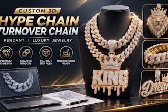 design custom 3d hype chain, turnover chain, pendant and luxury jewelry
