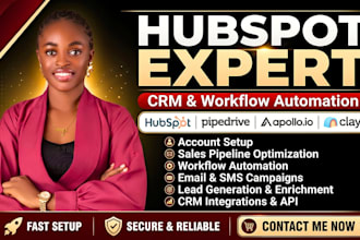 setup crm automation hubspot, pipedrive apollo io, zapier make and clay com