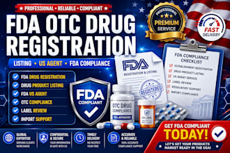 handle fda otc drug registration, listing and US agent service