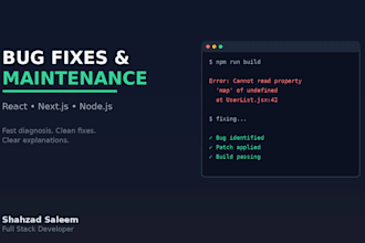 fix bugs and errors in your react, next js and node js app