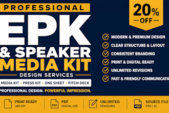 design a professional electronic press kit epk media kit and one sheet PDF