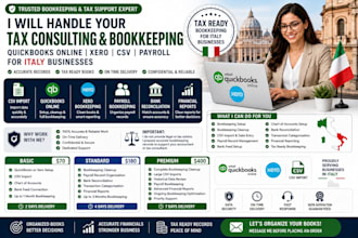 handle tax consulting CSV xero payroll bookkeeping quickbooks for italy business