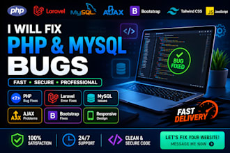 fix PHP, mysql, ajax errors and bootstrap layout bugs in 24 hours