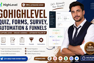 setup go high level quizzes, forms, surveys, ghl automation and funnel