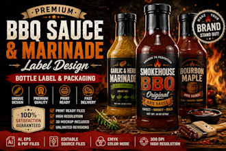design premium BBQ sauce, marinade label and packaging