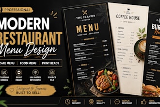 design a modern restaurant menu, cafe menu, and food menu