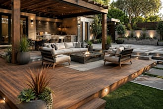 design deck patio pergola outdoor living permit plans and 3d render landscape