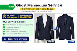 ghost mannequin and symmetrical neck joint for apparel photos