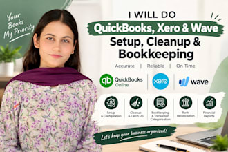 setup, cleanup and bookkeeping in quickbooks, xero and wave