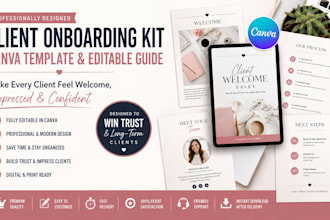 design full client onboarding kit, canva template, editable welcome guide