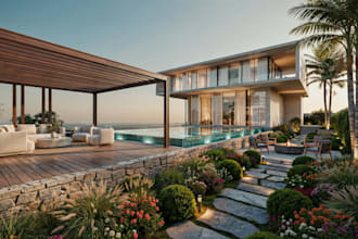 design backyard patio, pool, landscape in sketchup with photorealistic 3d render