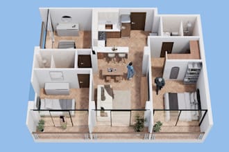 render 3d plans for apartments , houses, retail stores, etc