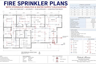 create fire sprinkler plans with hydraulic analysis and water supply calculation