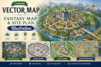 draw custom vector map, fantasy game map, or site plan illustration