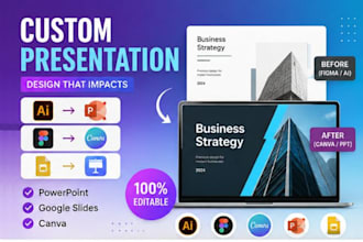 design a custom presentation deck, convert ai figma to canva powerpoint pptx