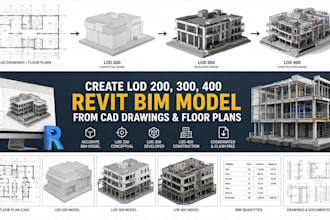 create lod 200, 300, 400 revit bim model from cad drawings and floor plans
