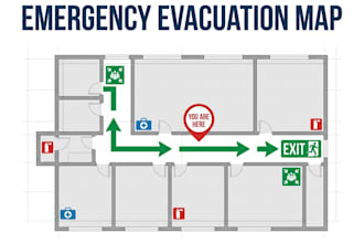 create emergency evacuation maps with fire exits and assembly point